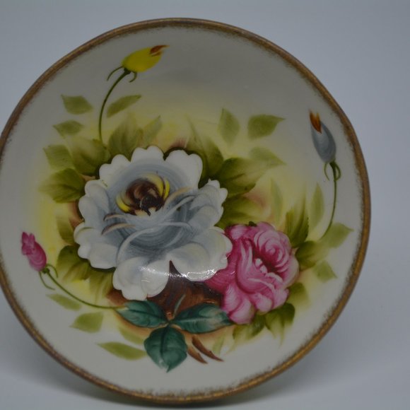 ARDALT LENWILE HAND PAINTED FOOTED CANDY BOWL STAMPED 6200N TRINKET DISH FLORAL - Picture 7 of 8